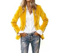 KUUFUUT Damen-Blazer Aus Samt Anzugjacke Lässig für Die Arbeit Büro Langärmelig Ungefütterte Blazerjacke mit Taschen Klassisch Formell mit Einem Knopf Arbeitskleidung Oberbekleidung Gelb Xxl