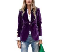 KUUFUUT Damen-Blazer Aus Samt Anzugjacke Lässig für Die Arbeit Büro Langärmelig Ungefütterte Blazerjacke mit Taschen Klassisch Formell mit Einem Knopf Arbeitskleidung Oberbekleidung Lila L