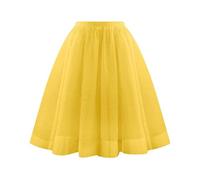 KUUFUUT Damen Midi Tüllrock Elastischer Hochtaillierter Unterrock Knielang Tüllrock Karnevalskostüm Stufenunterrock für Festliche Anlässe Gelb XL