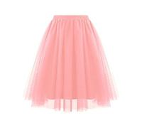 KUUFUUT Damen Midi Tüllrock Elastischer Hochtaillierter Unterrock Knielang Tüllrock Karnevalskostüm Stufenunterrock für Festliche Anlässe Rosa Größe M