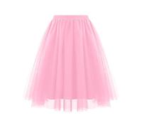 KUUFUUT Damen Midi Tüllrock Elastischer Hochtaillierter Unterrock Knielang Tüllrock Karnevalskostüm Gestufter Unterrock für Festliche Anlässe Hellrosa Größe M