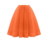 KUUFUUT Damen Midi Tüllrock Elastischer Hochtaillierter Unterrock Knielang Tüllrock Karnevalskostüm Stufenunterrock für Festliche Anlässe Orange Größe M