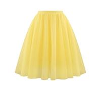 KUUFUUT Damen Midi Tüllrock Elastischer Hochtaillierter Unterrock Knielang Tüllrock Karnevalskostüm Gestufter Unterrock für Festliche Anlässe Hellgelb Xs