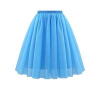 KUUFUUT Damen Midi Tüllrock Elastischer Hochtaillierter Unterrock Knielang Tüllrock Karnevalskostüm Stufenunterrock für Festliche Anlässe Blau Größe S