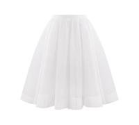 KUUFUUT Damen Midi Tüllrock Elastischer Hochtaillierter Unterrock Knielang Tüllrock Karnevalskostüm Stufenunterrock für Festliche Anlässe Weiß Größe L