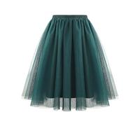 KUUFUUT Damen Midi Tüllrock Elastischer Hochtaillierter Unterrock Knielang Tüllrock Karnevalskostüm Gestufter Unterrock für Festliche Anlässe Dunkelgrün XXL