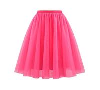 KUUFUUT Damen Midi Tüllrock Elastischer Hochtaillierter Unterrock Knielang Tüllrock Karnevalskostüm Gestufter Unterrock für Festliche Anlässe Rosarot Xs