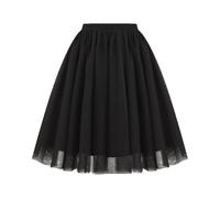 KUUFUUT Damen Midi Tüllrock Elastischer Hochtaillierter Unterrock Knielang Tüllrock Karnevalskostüm Stufenunterrock für Festliche Anlässe Schwarz XL