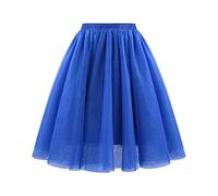 KUUFUUT Damen Midi Tüllrock Elastischer Hochtaillierter Unterrock Knielang Tüllrock Karnevalskostüm Stufenunterrock für Festliche Anlässe Königsblau Größe L
