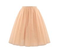 KUUFUUT Damen Midi Tüllrock Elastischer Hochtaillierter Unterrock Knielanger Tüllrock Karnevalskostüm Stufenunterrock für Festliche Anlässe Champagnerfarben Größe L