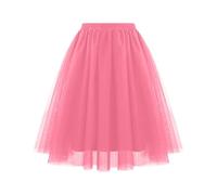 KUUFUUT Damen Midi Tüllrock Elastischer Unterrock mit Hohem Bund Knielang Tüllrock Karnevalskostüm Gestufter Unterrock für Festliche Anlässe Wassermelonenrot Größe L