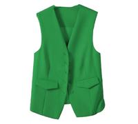 KUUFUUT Damen Weste, Ärmelloser Blazer, Elegante, Schmale Button Down Weste Für Arbeit Und Büro, Retro Partyweste, V Ausschnitt, Economy Anzugweste, Grün, 3Xl