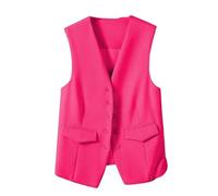KUUFUUT Damen Weste, Ärmelloser Blazer, Elegante Weste Mit V Ausschnitt, Kurz, Lässig, Formelle Anzugweste, Sommer Crop Top, Eleganter, Schmaler Button Down Westenmantel Für Arbeit Und Büro, Rosar