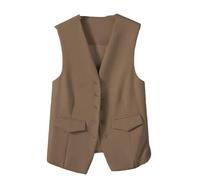 KUUFUUT Damen Weste, Ärmelloser Blazer, Elegante Weste Mit V Ausschnitt, Kurz, Lässig, Formelle Anzugweste, Sommer Crop Top, Eleganter, Schmaler Button Down Westenmantel Für Arbeit Und Büro, Khaki