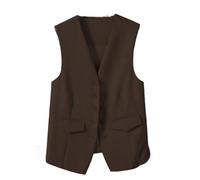 KUUFUUT Damen Weste, Ärmelloser Blazer, Elegante Weste Mit V Ausschnitt, Kurz, Lässig, Formelle Anzugweste, Sommer Crop Top, Eleganter, Schmaler Button Down Westenmantel Für Arbeit Und Büro, Braun
