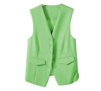 KUUFUUT Damen Weste, Ärmelloser Blazer, Elegante Weste Mit V Ausschnitt, Kurz, Lässig, Formelle Anzugweste, Sommer Crop Top, Eleganter, Schmaler Button Down Westenmantel Für Arbeit Und Büro, Hellg