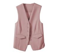 KUUFUUT Damen Weste, Ärmelloser Blazer, Eleganter, Schlanker Button Down Westenmantel Für Arbeit Und Büro, Retro Partyweste, V Ausschnitt, Elegante Anzugweste, Rosa, M