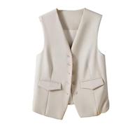 KUUFUUT Damen Weste, Ärmelloser Blazer, V Ausschnitt, Elegante Weste, Kurz, Lässig, Formelle Anzugweste, Sommer Crop Top, Eleganter, Schmaler Button Down Westenmantel Für Arbeit Und Büro, Beige,