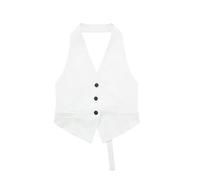 KUUFUUT Damen Weste Neckholder Vintage Ärmellose Jacke Elegante Anzugweste Mit Knopfleiste Eleganter Rückenfreier Einreihiger Verkürzter Weste Blazer Weiß M