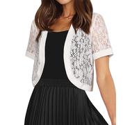 KUUFUUT Elegante Kurze Damen Strickjacke Aus Transparenter Blumenspitze Bolero Top Dünnes Kurzarm Bolero Top Überwurf für Abendgarderobe Weiß Größe M