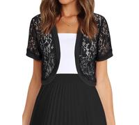 KUUFUUT Elegante Kurze Damen Strickjacke Aus Transparenter Blumenspitze Bolero Top Dünnes Kurzarm Bolero Top Kleider Überwurf für Abendgarderobe Freizeit Schwarz Größe M