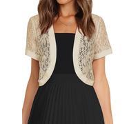 KUUFUUT Elegante Kurze Damen Strickjacke Aus Transparenter Blumenspitze Bolero Top Dünnes Kurzarm Bolero Top Überwurf für Abendgarderobe Hellgelb Größe L