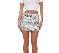 KUUFUUT Paillettenrock für Damen Dehnbar Figurbetont Mini Glitzernd Glänzend Wickelkleid mit Glitzer für Damen Konzertoutfit Sommer Tanz Street Club Party Ausgehen Karneval Silber Farbe S