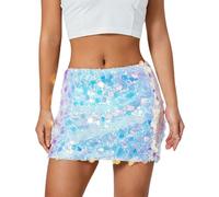 KUUFUUT Paillettenrock für Damen Dehnbar Figurbetont Mini Glitzernd Glänzend Wickelkleid mit Glitzer für Damen Konzertoutfit Sommer Tanz Street Club Party Ausgehen Karneval Blau M