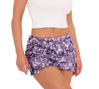 KUUFUUT Paillettenrock für Damen Dehnbar Figurbetont Mini Glitzernd Wickelkleid mit Glitzer für Damen Konzertoutfit Sommer Tanz Street Club Party Karneval Lila M