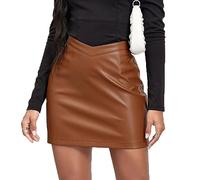 Kuukaas Clubwear Damen Sexy Lederrock Braun High Waist Eng Minirock für Herbst Winter XL