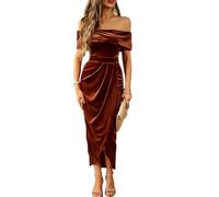 Kuukaas Winterkleid Damen Elegant Cocktailkleid Damen Samt Braun Kleid Damen Festlich Partykleid Samtkleid Lang Bodycon Kleid Damen Elegant Enges Kleid L