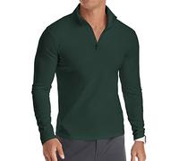 KUYIGO Herren Langarm-Poloshirts 1/4 Reißverschluss, schlicht, lässig, schmale Passform, Stehkragen, Basic-Design, Baumwollhemden, M, Dunkelgrün
