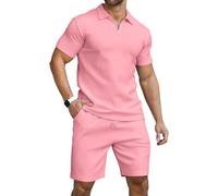 KUYIGO Herren Poloshirt & Shorts 2-teiliges Set Sommer Trainingsanzug Kleidung Mode Casual Sweatsuits M-3XL, rose, M