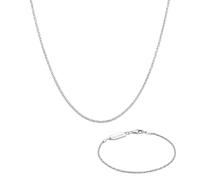 Kuzzoi 925 Silber Herren Halskette inkl. Armband in 925 Sterling Silber Oxidiert Schmuck Set für den Mann Kordelkette (55 cm) Herrenarmband (21 cm)