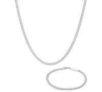Kuzzoi 925 Silber Herren Halskette inkl. Armband in 925 Sterling Silber Schmuck Set für den Mann Panzerkette (50 cm) Herrenarmband (21 cm)