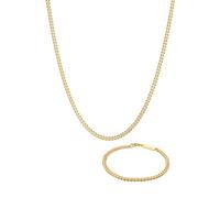 Kuzzoi 925 Silber Herren Halskette inkl. Armband in 925 Sterling Silber vergoldet Schmuck Set für den Mann Panzerkette (50 cm) Herrenarmband (21 cm)