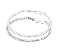 Kuzzoi Armbänder - Armband Set Panzerkette Süßwasserzuchtperlen Weiß - Gr. 23 CM - in Silber - für Damen