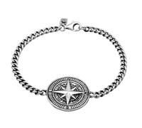 Kuzzoi Buddha Armband 925 Silber Herren 25 mm mit Anhänger | Herrenarmband mit Kompass und Windrose Armband oxidiert für den Mann Länge 19 21 cm