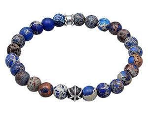 Kuzzoi Buddha Herren Armband aus blau gefärbten Achat Perlen, Organic Beads aus 925 Sterling Silber, Yogaarmband, Energiearmband, Steinarmband, Länge 21 cm