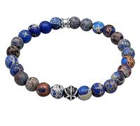 Kuzzoi Buddha Herren Armband aus blauen Achat Perlen Beads aus 925 Silber | Chakra Yogaarmband Energiearmband Steinarmband Länge 19-23 cm elastisch