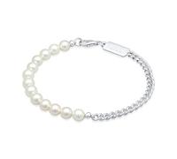 Kuzzoi Buddha Herren Armband aus einer Panzerkette in 925 Sterling Silber und Muschelkernperlen, Perlenarmband für den Mann, Länge 21 cm