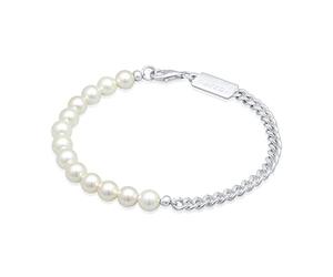 Kuzzoi Buddha Herren Armband aus einer Panzerkette in 925 Sterling Silber und Muschelkernperlen, Perlenarmband für den Mann, Länge 23 cm