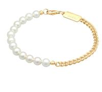 Kuzzoi Buddha Herren Armband aus einer Panzerkette in 925 Sterling Silber vergoldet und Muschelkernperlen Perlenarmband für den Mann Länge 21 cm