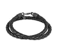 Kuzzoi Buddha Herren Armband aus geflochtenen Rindsleder Lederarmband (5.5 mm) mit Karabinerverschluss in 925 Sterling Silber oxidiert Länge 19 cm