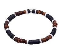 Kuzzoi Buddha Herren Armband aus Heishi und Kokosnuss Holz Perlen (6 mm) mit oxidierten 925 Sterling Silber Elementen Muschel Beads Armband für den Mann elastisch, Länge 21 cm