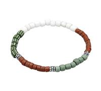 Kuzzoi Buddha Herren Armband aus indonesischen Glasperlen und Beads aus 925 Sterling Silber, Perlen Mix weiß-braun-grün, Vintage Casual Stretch Armband, Länge 21 cm