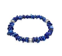 Kuzzoi Buddha Herren Armband aus Lapis Lazuli Edelstein Splitter und Beads aus 925 Sterling Silber, Steinarmband für den Herren, Lapis Edelstein Stretch Armband, Länge 21 cm