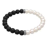 Kuzzoi Buddha Herren Armband aus Lava Edelstein und Perlen (8 mm)