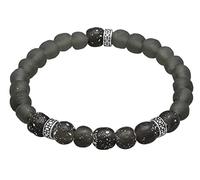 Kuzzoi Buddha Herren Armband aus recycelten Glas Perlen (6 mm) mit oxidierten 925 Sterling Silber Elementen Beads Armband für den Mann elastisch, Länge 21 cm