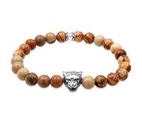 Kuzzoi Buddha Herren Armband mit braunen Achat Edelstein Perlen | Tigerkopf Anhänger elastisch Yogaarmband Energiearmband 0201490719